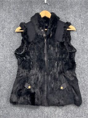 Gaby & Eden Black Mob Wife Boho Luxe Full Zip Fur Vest Women’s M